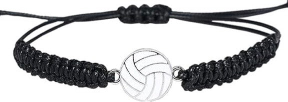 Black braided bracelet with a silver volleyball charm 