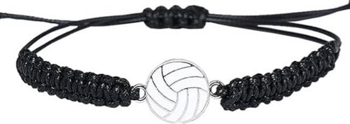 Black braided bracelet with a silver volleyball charm 